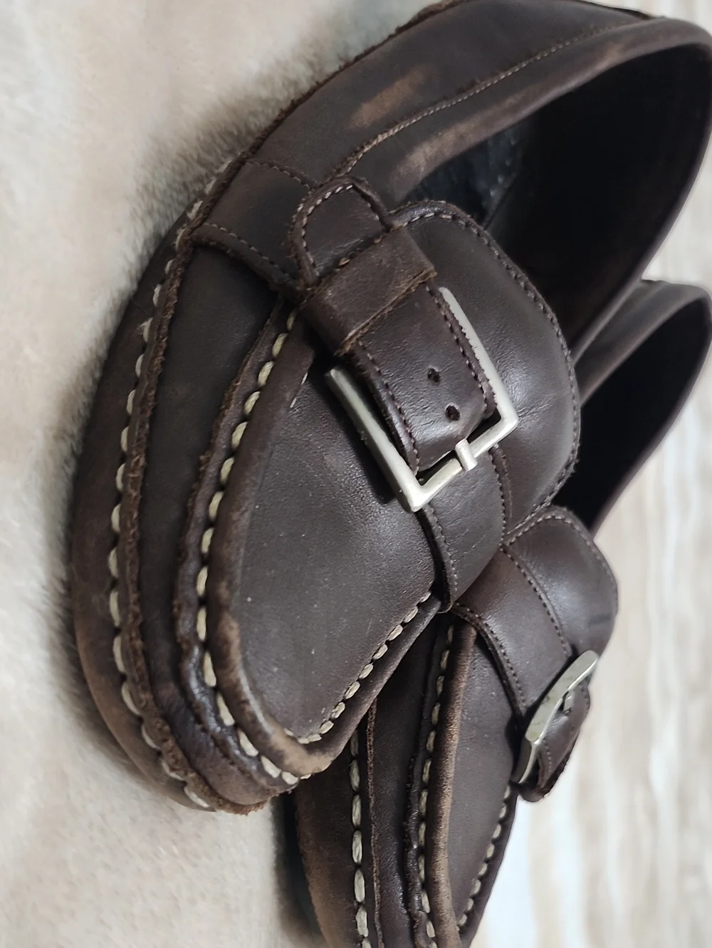 St. John's Bay Women's Classic Brown Leather Slip On Loafers With Buckle